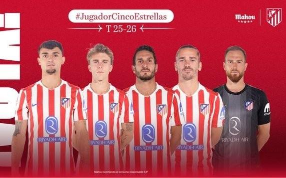 马竞12月最佳球员候选：普维尔、科克、格子、奥布拉克在列