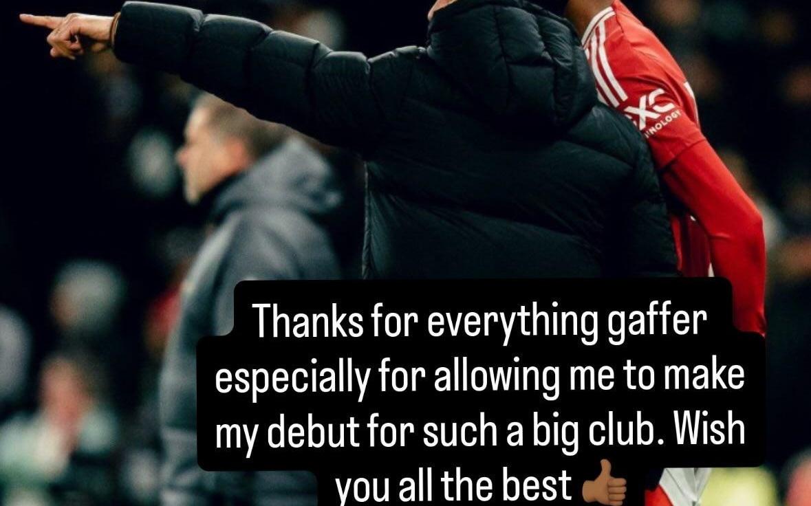 奥比马丁告别阿莫林：感谢你让我完成曼联首秀，祝一切顺利