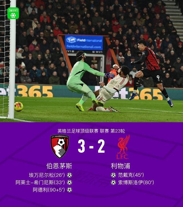 剑南春利物浦客场23遭伯恩茅斯绝杀